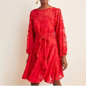 Anthropologie Mare Mare Amal Textured Mini Dress Red Size XS Holiday Christmas